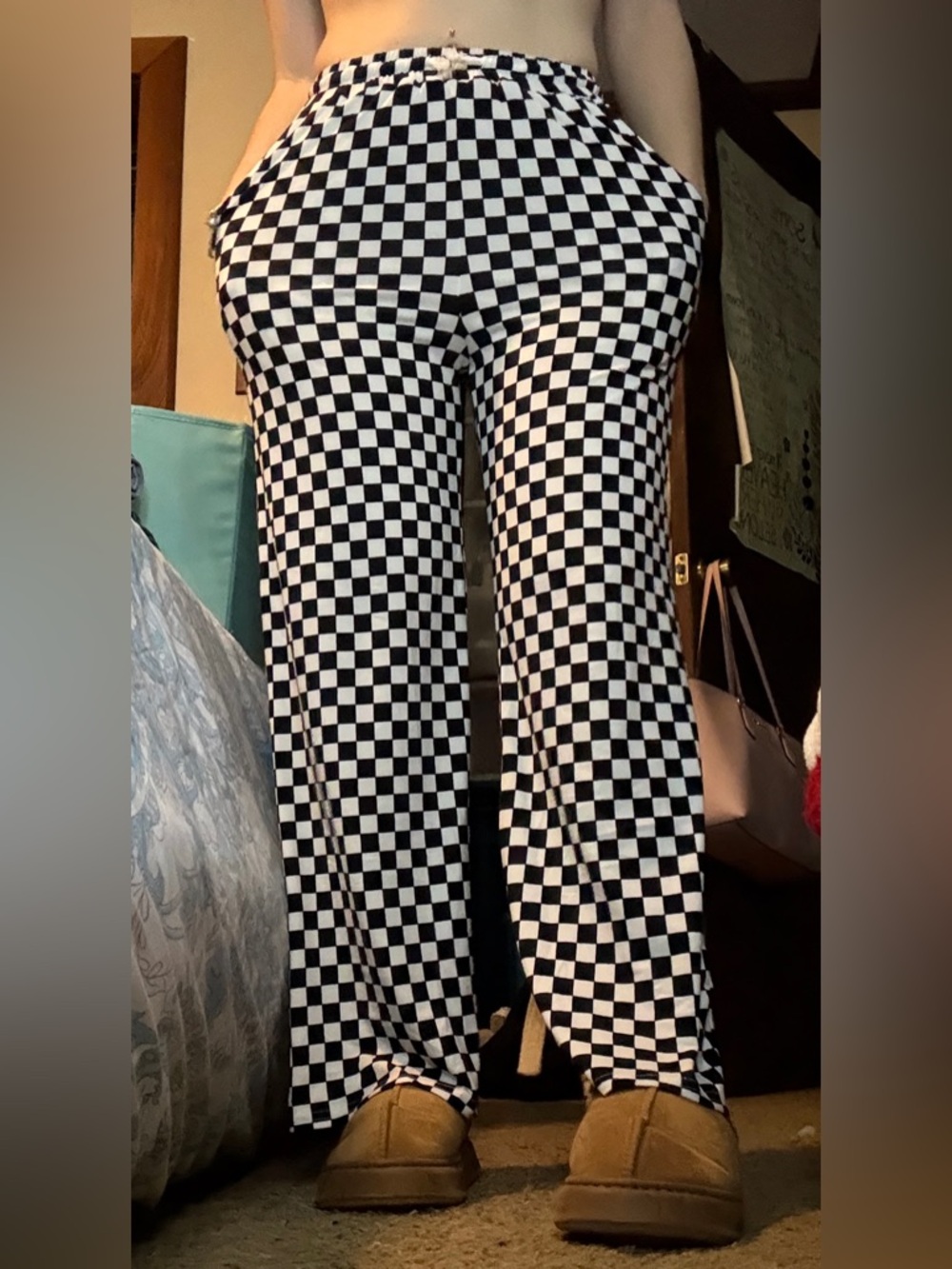 NWOT SHEIN Black and White Checkered Wide Leg Pants